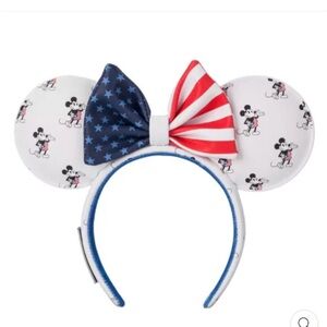 Disney Parks Loungefly Mickey Mouse‎ Americana 4th July Bow Ear Headband New